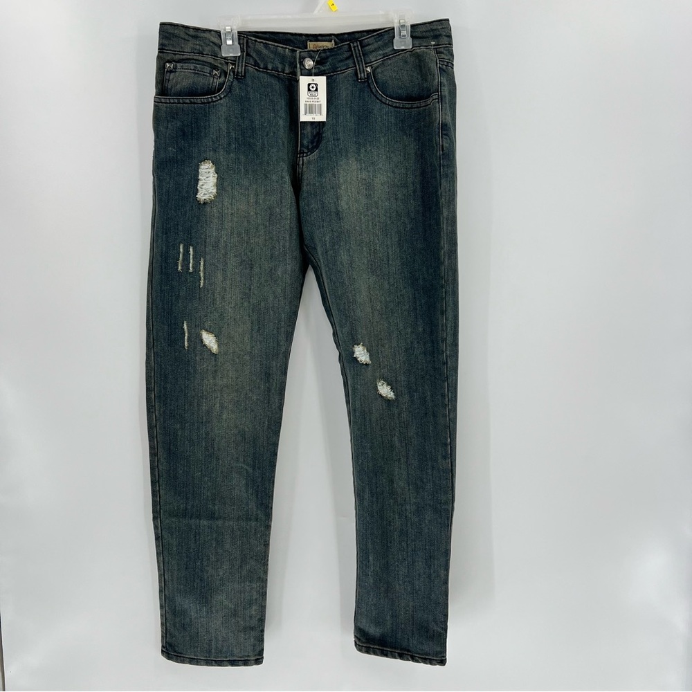 Olsenboye London Jeans 15 NWT Distressed Y2K Union Jack Pocket Straight